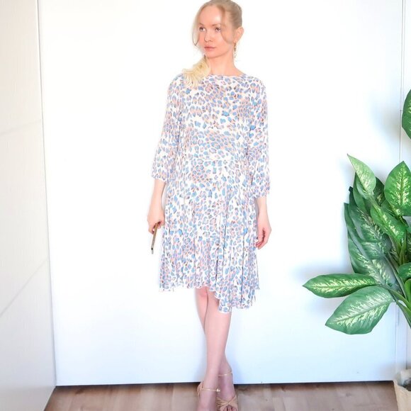 Leopard / Cheetah Print 100 % Asymmetric Knee Length 3/4 Sleeve Cotton Dress S - Picture 10 of 16